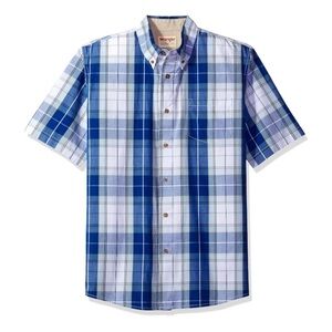 Wrangler Authentics Men’s Blue Plaid Short Sleeve Button-Down Shirt | 3XL